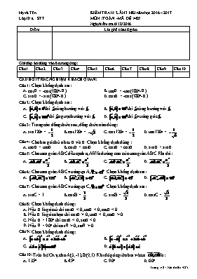 Kiểm tra 15 phút lần 3 học kì I năm học 2016  2017 môn Toán - Mã đề 485